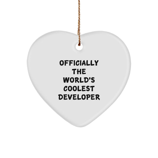 Funny Developer Gifts, Officially The World's Coolest Developer Heart Ornament, Christmas Unique Gifts from Friends to Family - Image 1