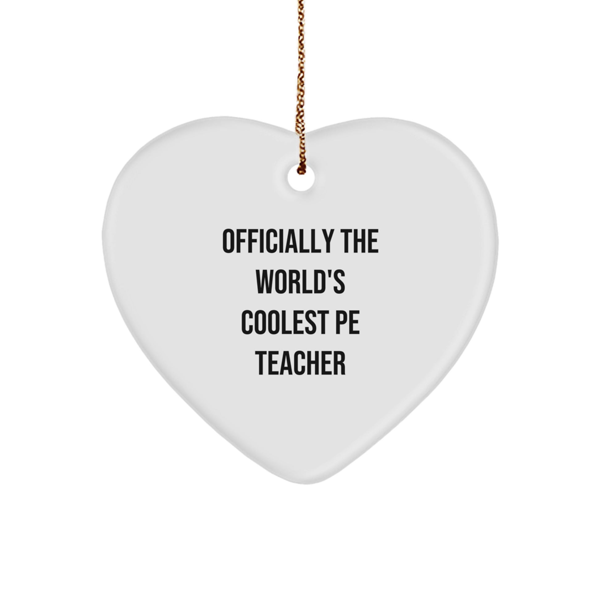 Funny PE Teacher Heart Ornament, Officially The World's Coolest PE Teacher Gifts from Friends, Christmas Unique Gifts for PE Teacher Men - Image 1