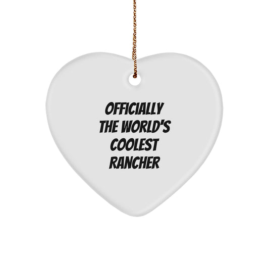 Rancher Gifts from Friends, Christmas Unique Rancher Heart Ornament with 'Officially The World's Coolest Rancher' Quote, Gifts for Rancher - Image 1