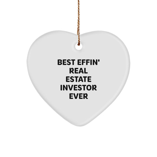 Funny Real Estate Investor Gifts - Heart Ornament for Men or Women - Best Effin' Real Estate Investor Ever Quote - Gifts from Family or Friends - Christmas Unique Gifts - Image 1