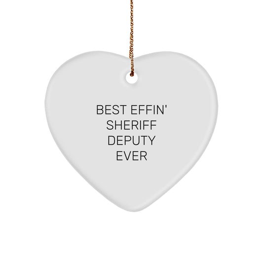 Funny Sheriff Deputy Gifts for Men, Best Effin' Sheriff Deputy Ever Heart Ornament, Christmas Unique Gifts from Friends - Image 1