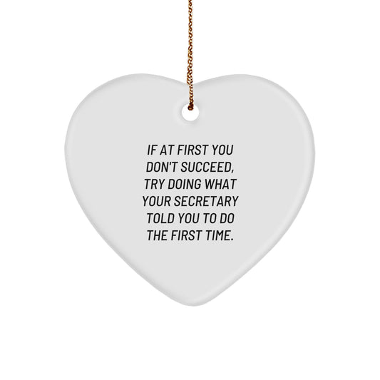 Funny Secretary Gifts from Friends for Christmas Secretary Heart Ornament, Heart Shape MDF with Sublimation Finish Decorative Figurine, Gold Cord - Image 1