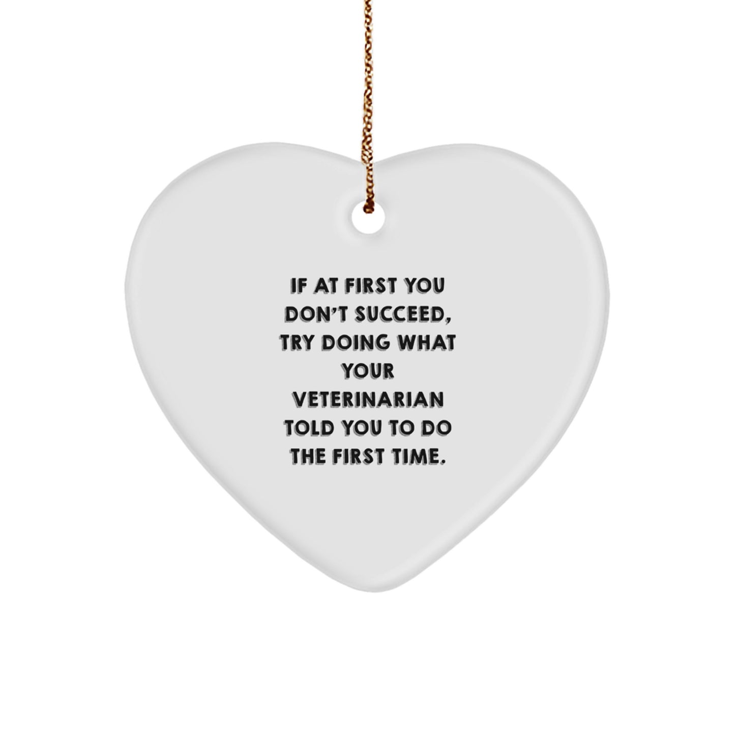 Funny Veterinarian Gifts, Heart Ornament with Quote - If At First You Don't Succeed, Try Doing What Your Veterinarian Told You To Do The First Time, Christmas Unique Gifts for Veterinarian Men - Image 1