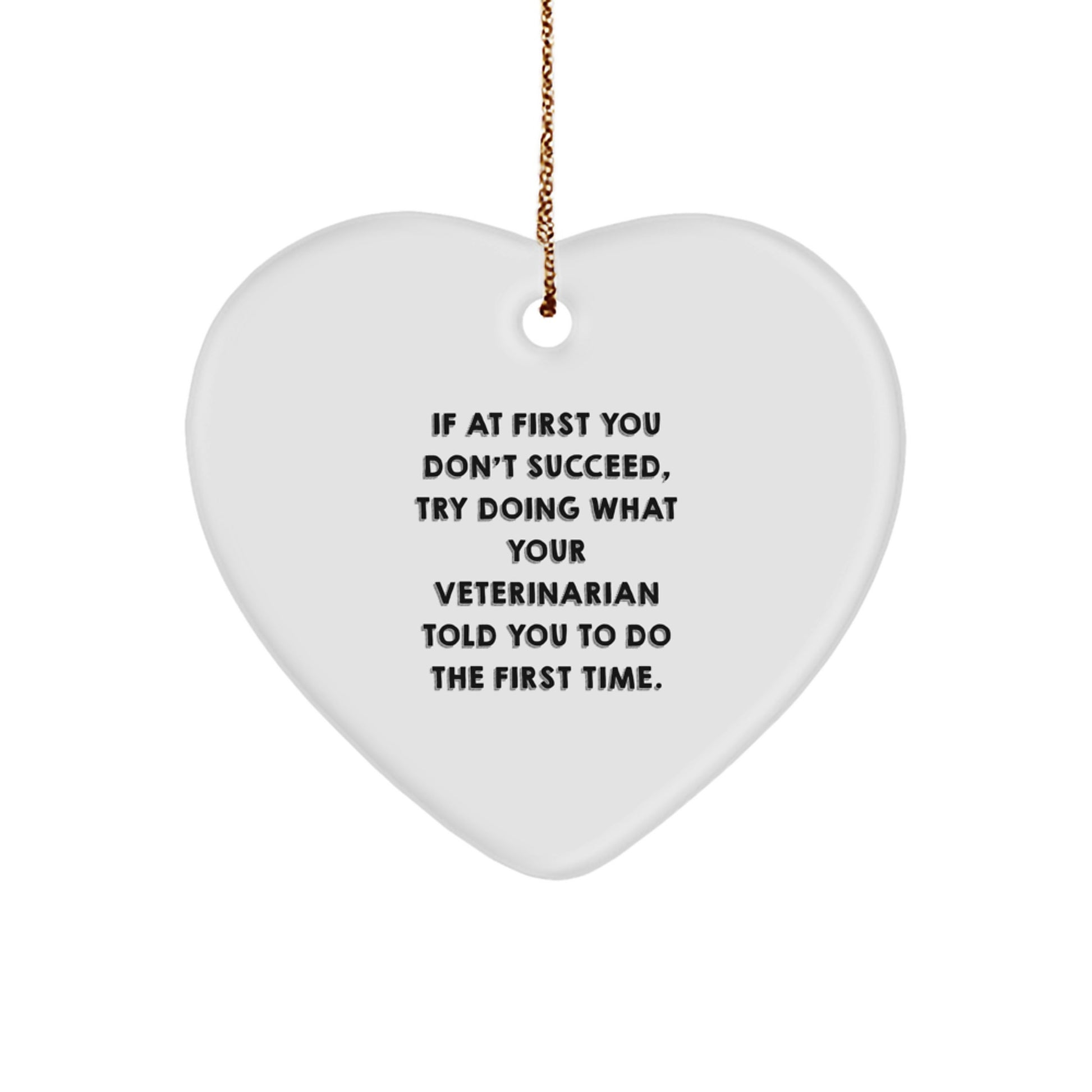 Funny Veterinarian Gifts, Heart Ornament with Quote - If At First You Don't Succeed, Try Doing What Your Veterinarian Told You To Do The First Time, Christmas Unique Gifts for Veterinarian Men - Image 1