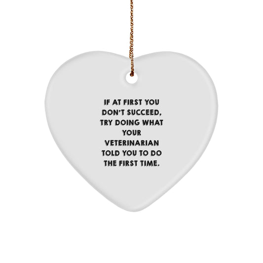 Funny Veterinarian Gifts, Heart Ornament with Quote - If At First You Don't Succeed, Try Doing What Your Veterinarian Told You To Do The First Time, Christmas Unique Gifts for Veterinarian Men - Image 1