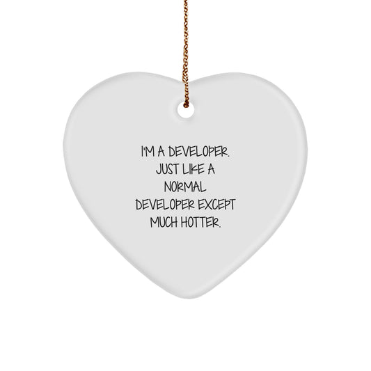 Funny Developer Heart Ornament, Unique Christmas Unique Gifts from Friends to Developer, Heart Shaped Developer Decorations - Image 1