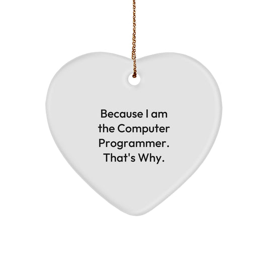 Funny Computer Programmer Gifts, Heart Ornament for Men, Because I Am The Computer Programmer. That's Why., Christmas Unique Gift for Friends, Coworkers, Family - Image 1