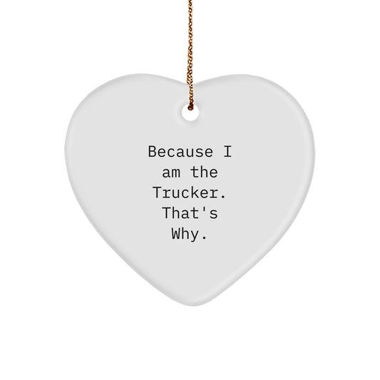 Funny Trucker Heart Ornament Gifts from Men to Friends, Coworkers, or Family - Because I Am The Trucker. That's Why. - Unique Christmas Unique Gifts - Image 1