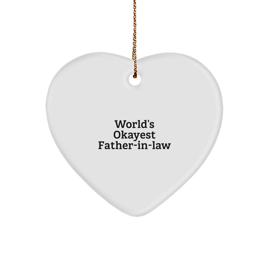 Funny Father-in-law Gifts from Friends at Christmas Unique Heart Ornament with 'World's Okayest Father-in-law' Quote, Gifts for Father-in-law - Image 1