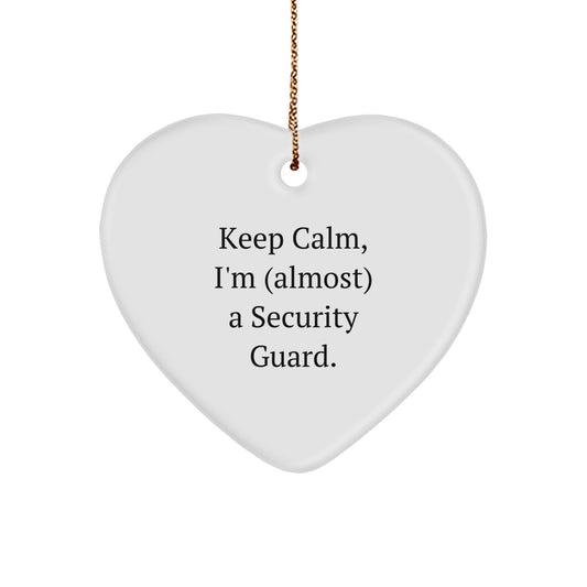 Funny Security Guard Gifts from Men, Heart Ornament with Keep Calm I'm (almost) A Security Guard, Christmas Unique Gifts for Security Guard Friends - Image 1