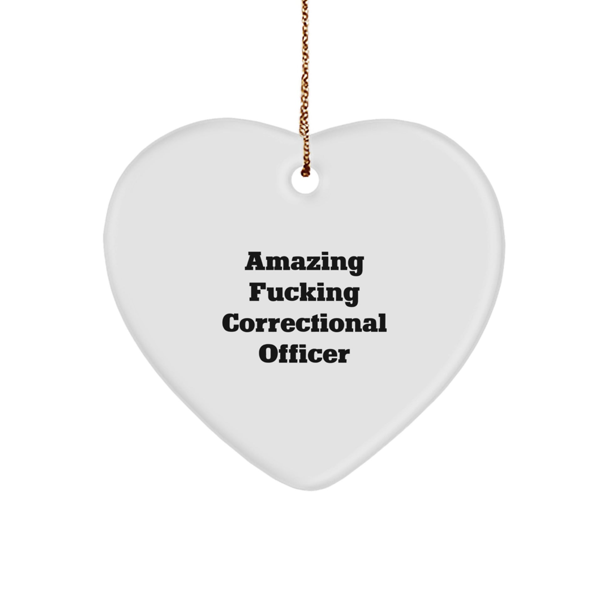 Funny Correctional Officer Gifts from Friends for Christmas Heart Ornament, 'Amazing F--king Correctional Officer' Quote, Durable MDF Material - Image 1