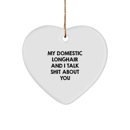Funny Domestic Longhair Cat Heart Ornament Gifts from Friends for Christmas - Image 1