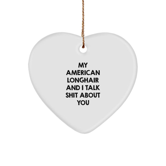 Funny American Longhair Cat Gifts from Men to Friends Christmas Unique Heart Ornaments My American Longhair And I Talk Shit About You - Image 1