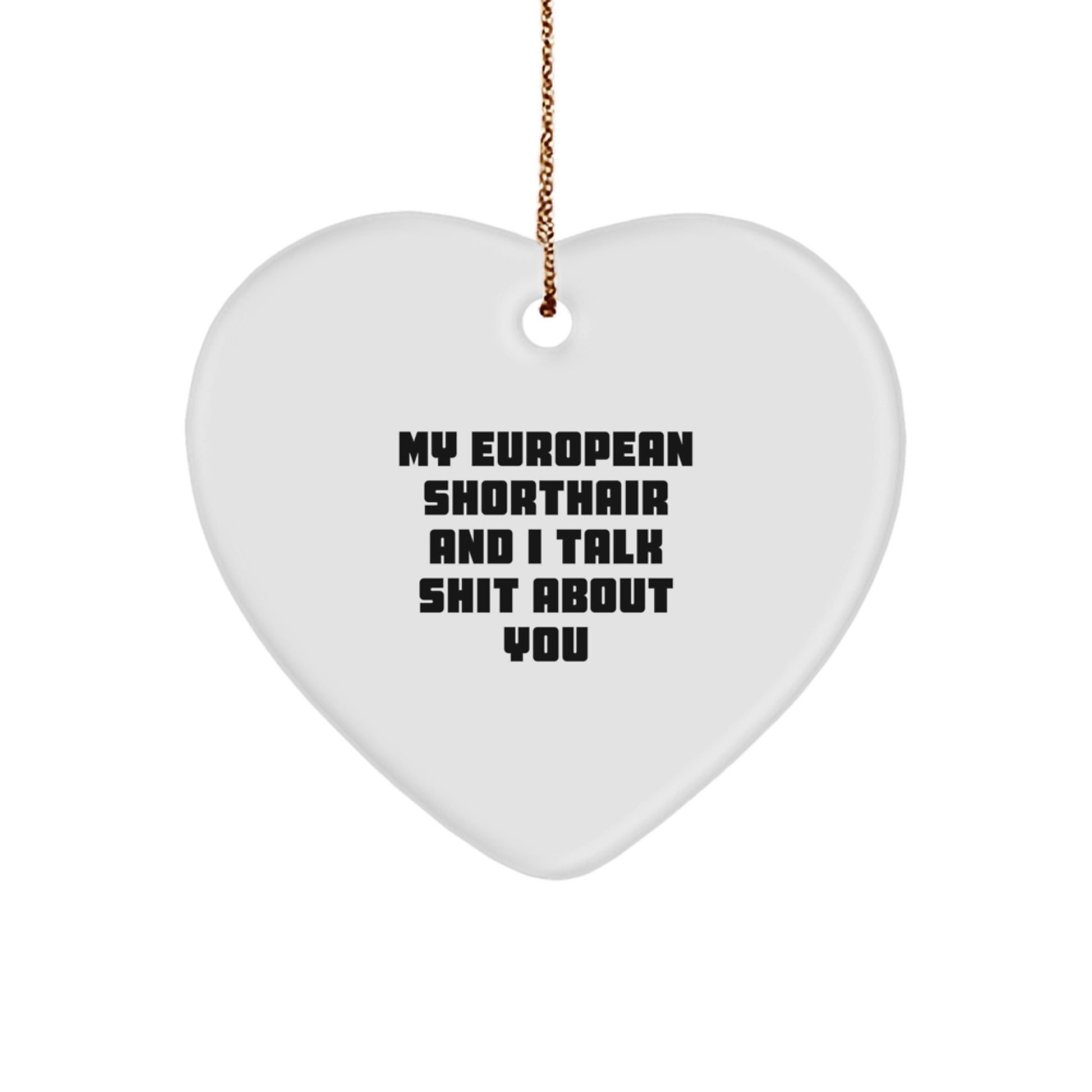 Funny European Shorthair Cat Gifts for Men - Heart Ornament from a Sarcastic Cat Lover - My European Shorthair And I Talk Shit About You, Christmas Unique Presents for European Shorthair Cat Family - Image 1
