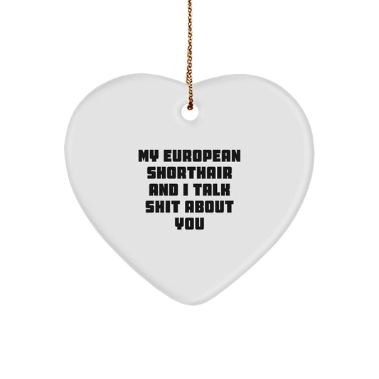 Funny European Shorthair Cat Gifts for Men - Heart Ornament from a Sarcastic Cat Lover - My European Shorthair And I Talk Shit About You, Christmas Unique Presents for European Shorthair Cat Family - Image 1