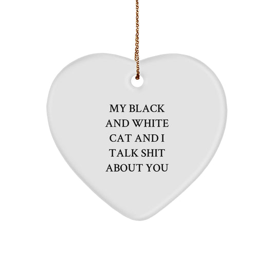 Funny Black and White Cat Heart Ornament, Gifts from Men to Women, for Black and White Cat Lovers, Christmas Unique Gifts - Image 1