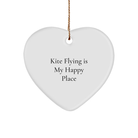 Funny Kite Flying Gifts for Men, Women, Friends, and Family - 'Kite Flying Is My Happy Place' Heart Ornament, Christmas Unique Decorations - Image 1