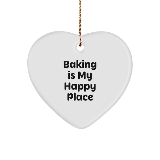 Baking Gifts from Friends for Bakers Who Say 'Baking Is My Happy Place' - Heart Ornament - White Heart Shaped MDF, Christmas Unique Gifts - Image 1