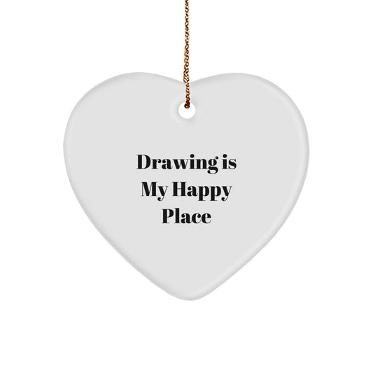 Funny Drawing Gifts for Friends, Heart Ornament with Drawing Is My Happy Place Quote, Unique Christmas Unique Gifts from Friends - Image 1