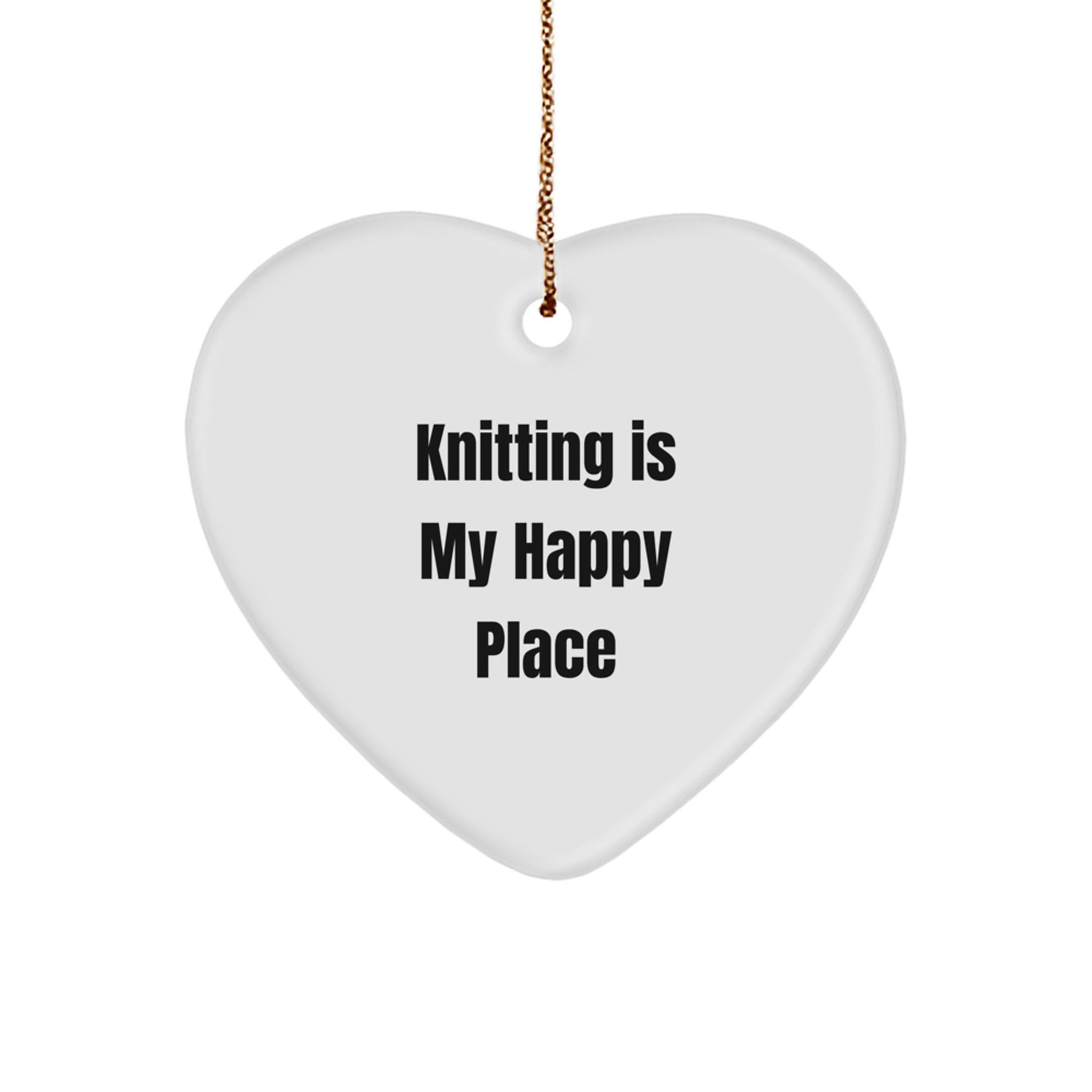 Knitting Lover Gifts from Friends, Heart Ornament for Women, Christmas Unique Gifts, 'Knitting Is My Happy Place', White Heart Shaped Decoration - Image 1