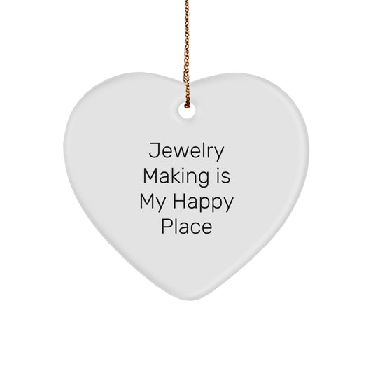 Funny Jewelry Making Gifts for Her, 'Jewelry Making Is My Happy Place', Heart Ornament for Women, Christmas Unique Gifts from Friends or Family - Image 1