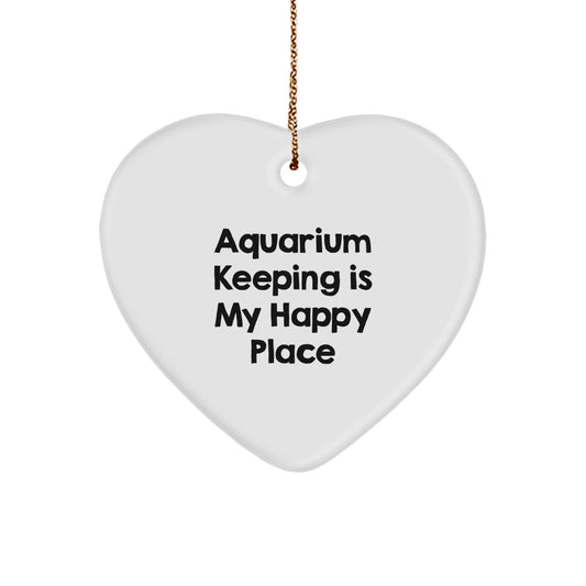 Aquarium Keeping Gifts from Friends and Family - Heart Ornament with 'Aquarium Keeping Is My Happy Place' Quote, White, Heart Shaped, Christmas Unique Decorations - Image 1