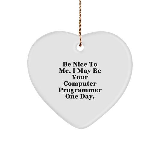 Funny Computer Programmer Gifts from Men, Women, Friends, or Coworkers - 'Be Nice To Me. I May Be Your Computer Programmer One Day.' Heart Ornament for Christmas Unique Gifts - Image 1