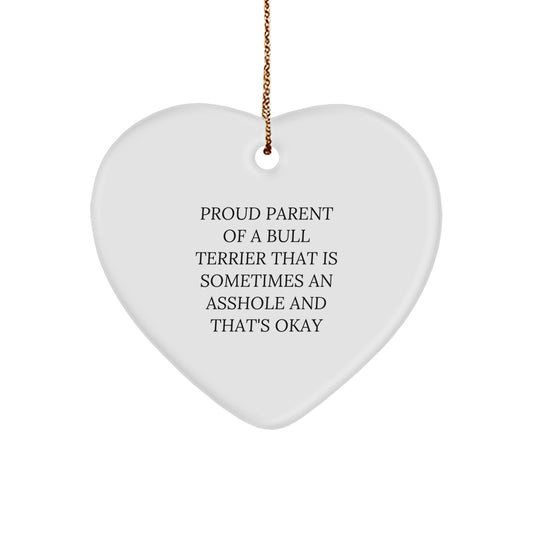 Funny Bull Terrier Dog Gifts from Friends and Family for Christmas Unique Ornaments, Proud Parent Heart Shaped Figurine - Image 1
