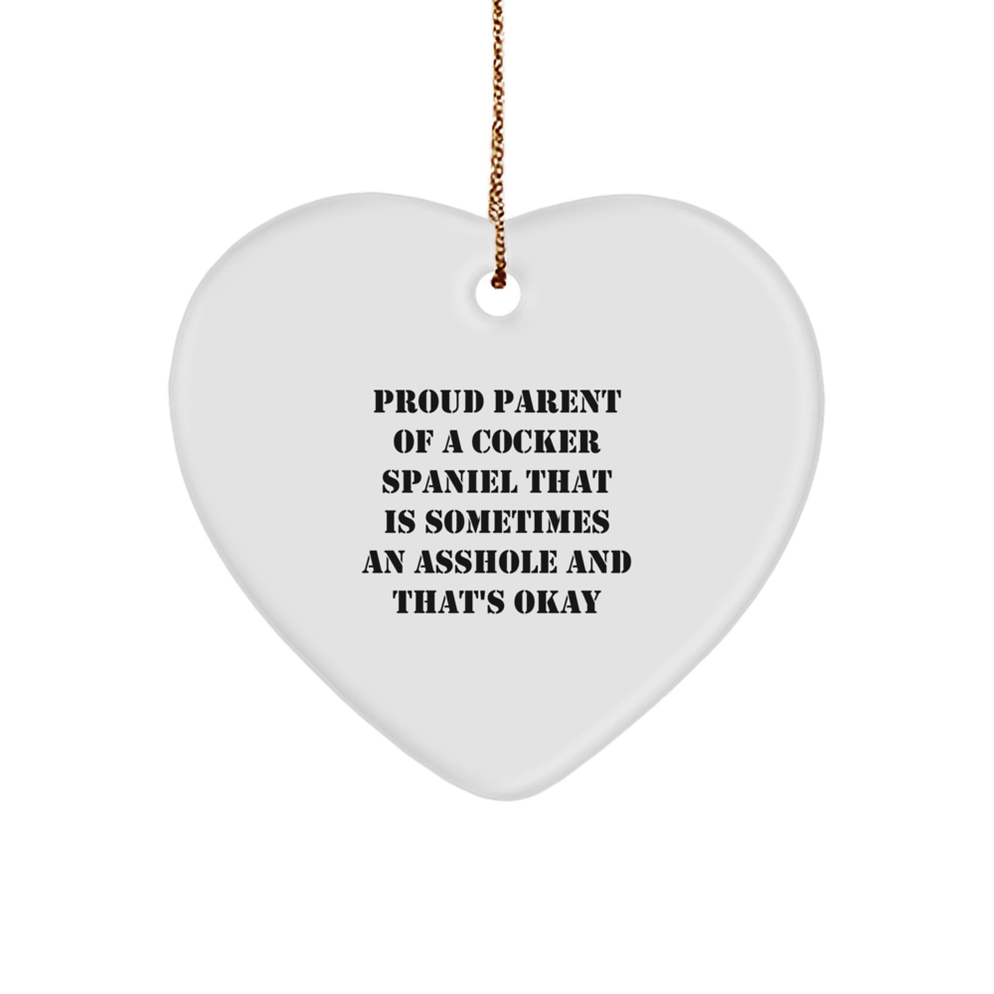Funny Cocker Spaniel Dog Christmas Unique Gifts for Mom, Dad, Friends, or Family - Heart Ornament with Proud Parent Quote - Image 1
