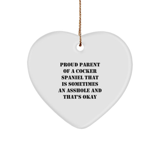 Funny Cocker Spaniel Dog Christmas Unique Gifts for Mom, Dad, Friends, or Family - Heart Ornament with Proud Parent Quote - Image 1
