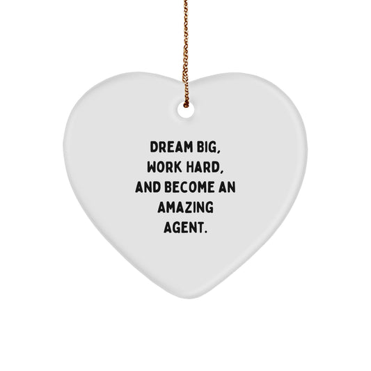Inspirational Agent Gifts from Friends, Heart Ornament for Men or Women, 'Dream Big, Work Hard, And Become An Amazing Agent.' Quote, Christmas Unique Agent Presents - Image 1