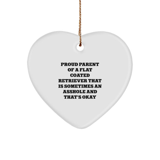 Funny Flat Coated Retriever Dog Gifts from Mom Dad for Men Women Friends Coworkers Family - Heart Ornament with Proud Parent Quote, Christmas Unique Gifts - Image 1