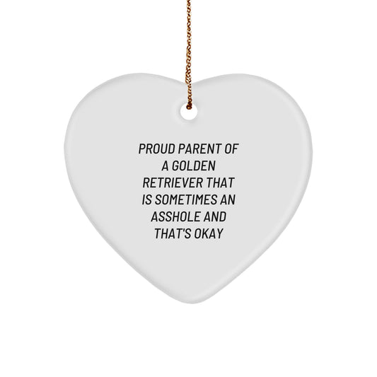 Funny Golden Retriever Dog Gifts for Christmas, Heart Ornament with Proud Parent Quote, Gifts from Mom, Christmas Unique Gifts for Men, Women, Family - Image 1