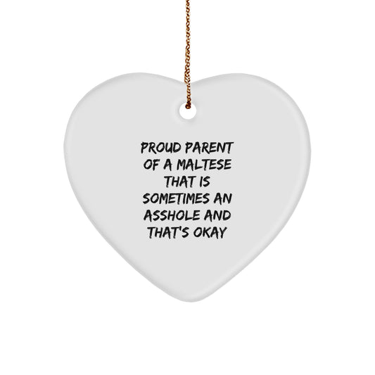 Funny Maltese Dog Gifts for Proud Parents - Heart Ornament, Christmas Unique Gifts from Friends to Family - Image 1