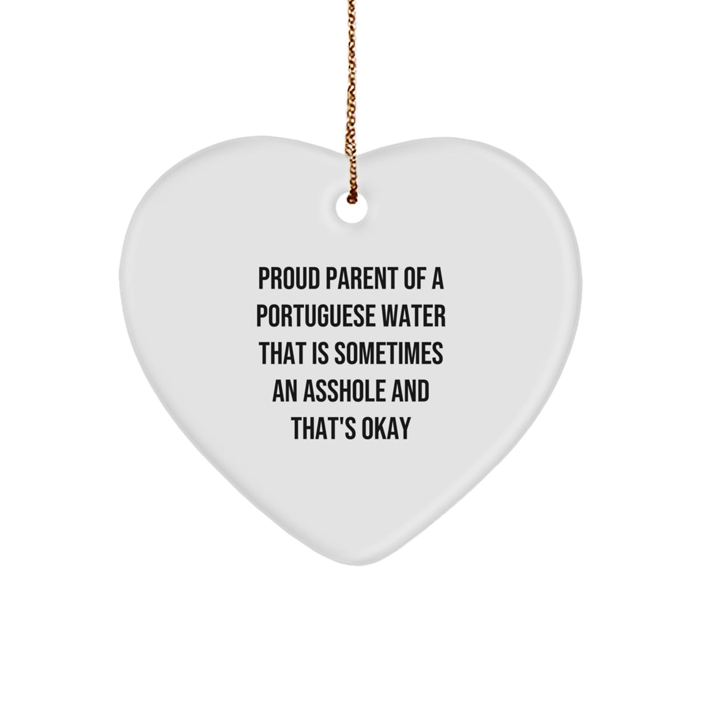 Funny Gift for Portuguese Water Dog Owners, Proud Parent of a PW Dog Ornament, Heart-Shaped Portuguese Water Dog Lover Gift, Christmas Memorable Present for Family or Friends - Image 1