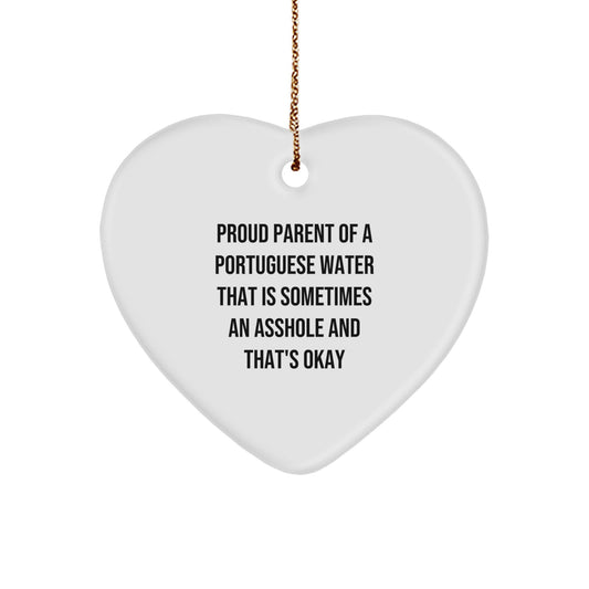 Funny Gift for Portuguese Water Dog Owners, Proud Parent of a PW Dog Ornament, Heart-Shaped Portuguese Water Dog Lover Gift, Christmas Memorable Present for Family or Friends - Image 1