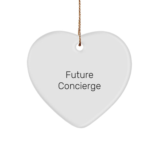 Funny Future Concierge Heart Ornament Gifts from Men to Women, Cute Concierge Gifts for Christmas Unique Gifts, Heart Shaped Ornament with Gold Cord - Image 1