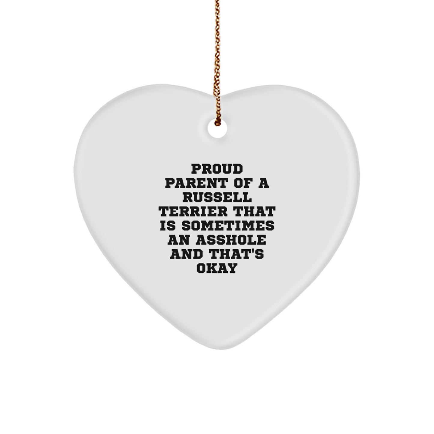 Funny Russell Terrier Dog Parent Gifts for Men or Women, Heart Ornament with Gold Cord, Christmas Unique Gifts for Russell Terrier Dog Owners, Gifts from Russell Terrier Dog Lover - Image 1
