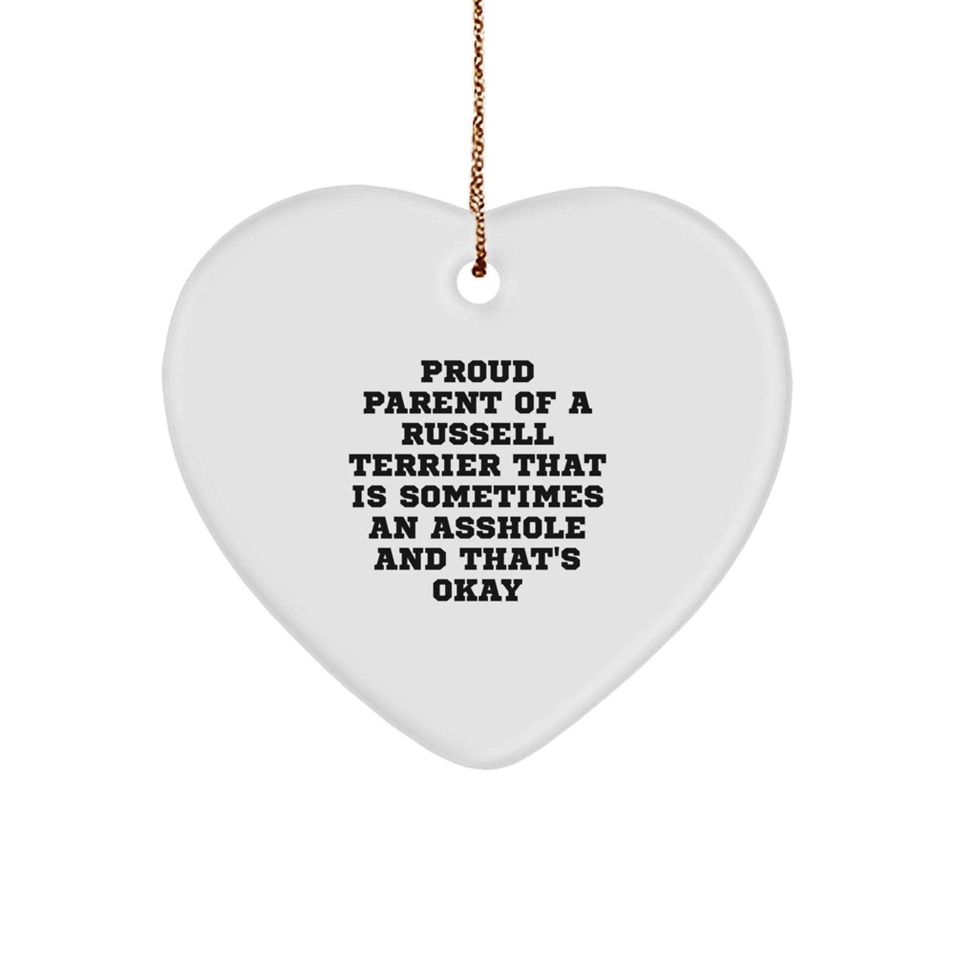 Funny Russell Terrier Dog Parent Gifts for Men or Women, Heart Ornament with Gold Cord, Christmas Unique Gifts for Russell Terrier Dog Owners, Gifts from Russell Terrier Dog Lover - Image 1