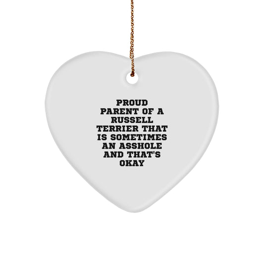 Funny Russell Terrier Dog Parent Gifts for Men or Women, Heart Ornament with Gold Cord, Christmas Unique Gifts for Russell Terrier Dog Owners, Gifts from Russell Terrier Dog Lover - Image 1