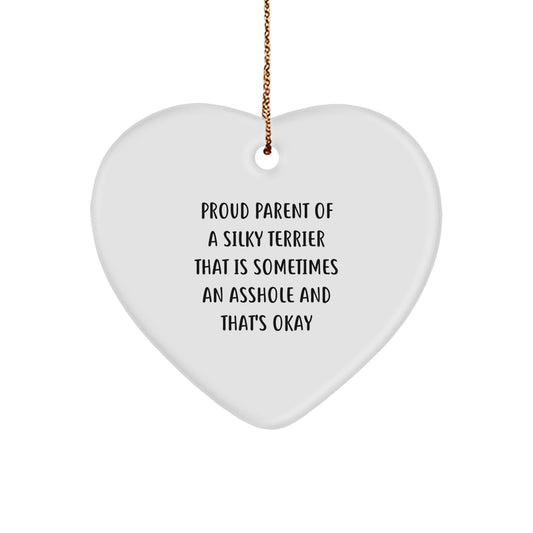 Funny Silky Terrier Dog Mom Gifts from Family for Christmas Unique Heart Ornament - Image 1