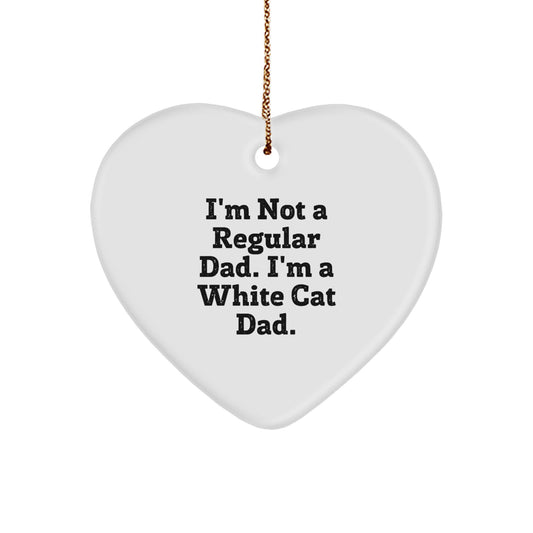 White Cat Dad, Funny Heart Ornament, Gifts from Men to White Cat Lovers at Christmas - Image 1