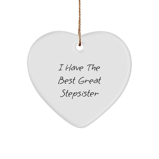 Funny Stepsister Gift for Her, Heart Ornament with Best Stepsister Quote, Christmas Unique Gifts from Family to Stepsister - Image 1