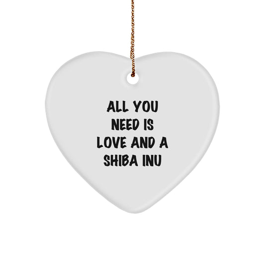 Funny Shiba Inu Dog Heart Ornament Gifts from Family, Friends, or Coworkers, Christmas Unique Gifts for Shiba Inu Dog Lovers, 'All You Need Is Love And A Shiba Inu' Quote - Image 1