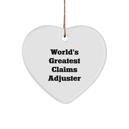 Funny Claims Adjuster Gifts, World's Greatest Claims Adjuster Heart Ornament, Christmas Unique Gifts from Friends - Image 1