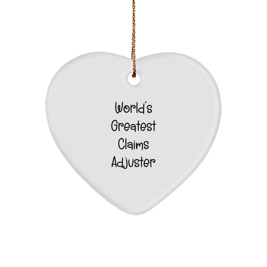 Funny Claims Adjuster Gifts from Men to Women Friends and Family, World's Greatest Heart Ornament for Christmas Unique Presents - Image 1