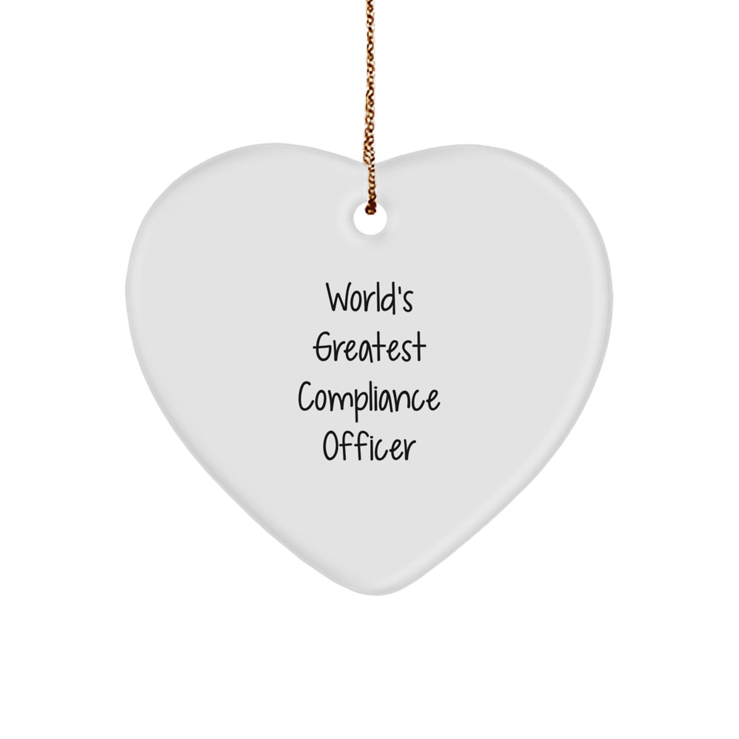 Funny Compliance Officer Gifts for Christmas - 'World's Greatest Compliance Officer' Heart Ornament with Gold Cord - Image 1