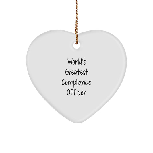 Funny Compliance Officer Gifts for Christmas - 'World's Greatest Compliance Officer' Heart Ornament with Gold Cord - Image 1
