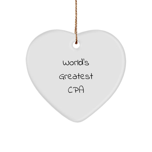 Funny Christmas Unique Gifts for CPA, Heart Shaped Ornament from Friends, 'World's Greatest CPA' Quote - Image 1