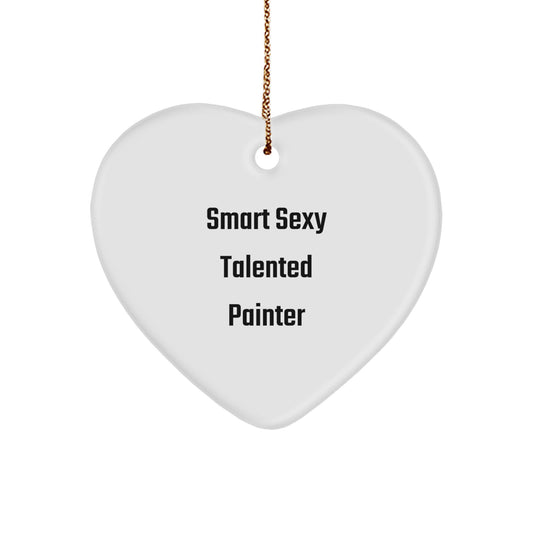 Smart Sexy Talented Painter Gifts from Friends for Christmas, 'He's a Smart Sexy Talented Painter' Heart Ornament, White, MDF, Sublimation, 2.75'' - Image 1